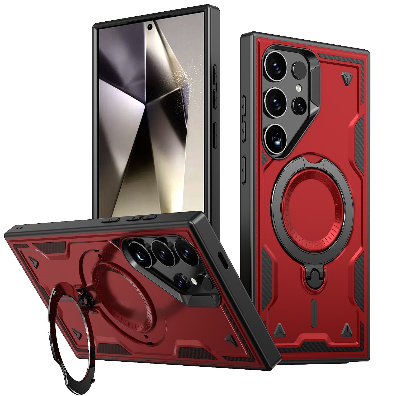 Reiko 360 Degree Rotating Magnetic Versatile Stand Red Compatible with iPhone Samsung Galaxy A35 5G